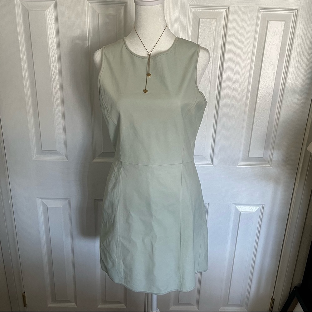 Theyskensβ Theory Sage Green Lamb Leather Silk Lined Shift Dress D01TT613 Size 4